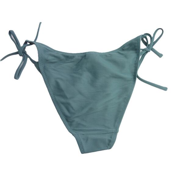 NWT J.Crew Ribbed Curved-Waist Cheeky String Bikini Bottom S Blue Textured - Picture 2 of 6